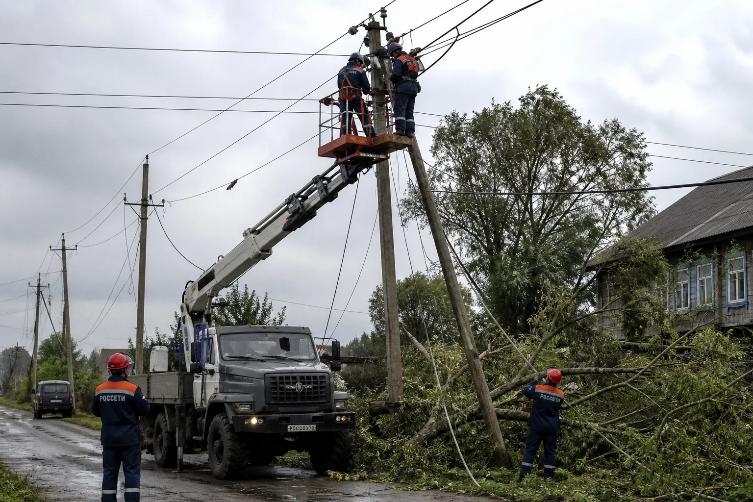 Восстановление электросетей в Смоленской области после разрушительного урагана